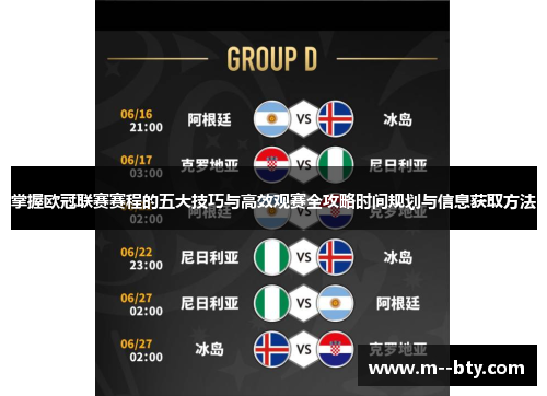 掌握欧冠联赛赛程的五大技巧与高效观赛全攻略时间规划与信息获取方法 掌握欧冠联赛赛程的五大技巧与高效观赛全攻略时间规划与信息获取方法