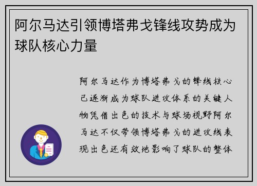 阿尔马达引领博塔弗戈锋线攻势成为球队核心力量 阿尔马达引领博塔弗戈锋线攻势成为球队核心力量